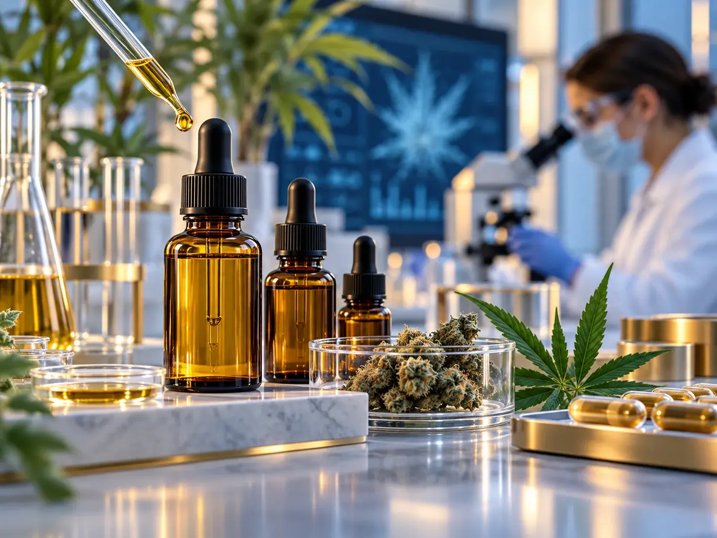 Illustrative editorial image: Medicinal cannabis products