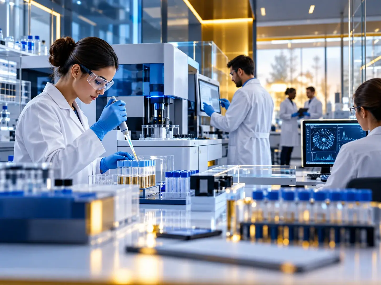 Illustrative editorial image: Quality control and research laboratories