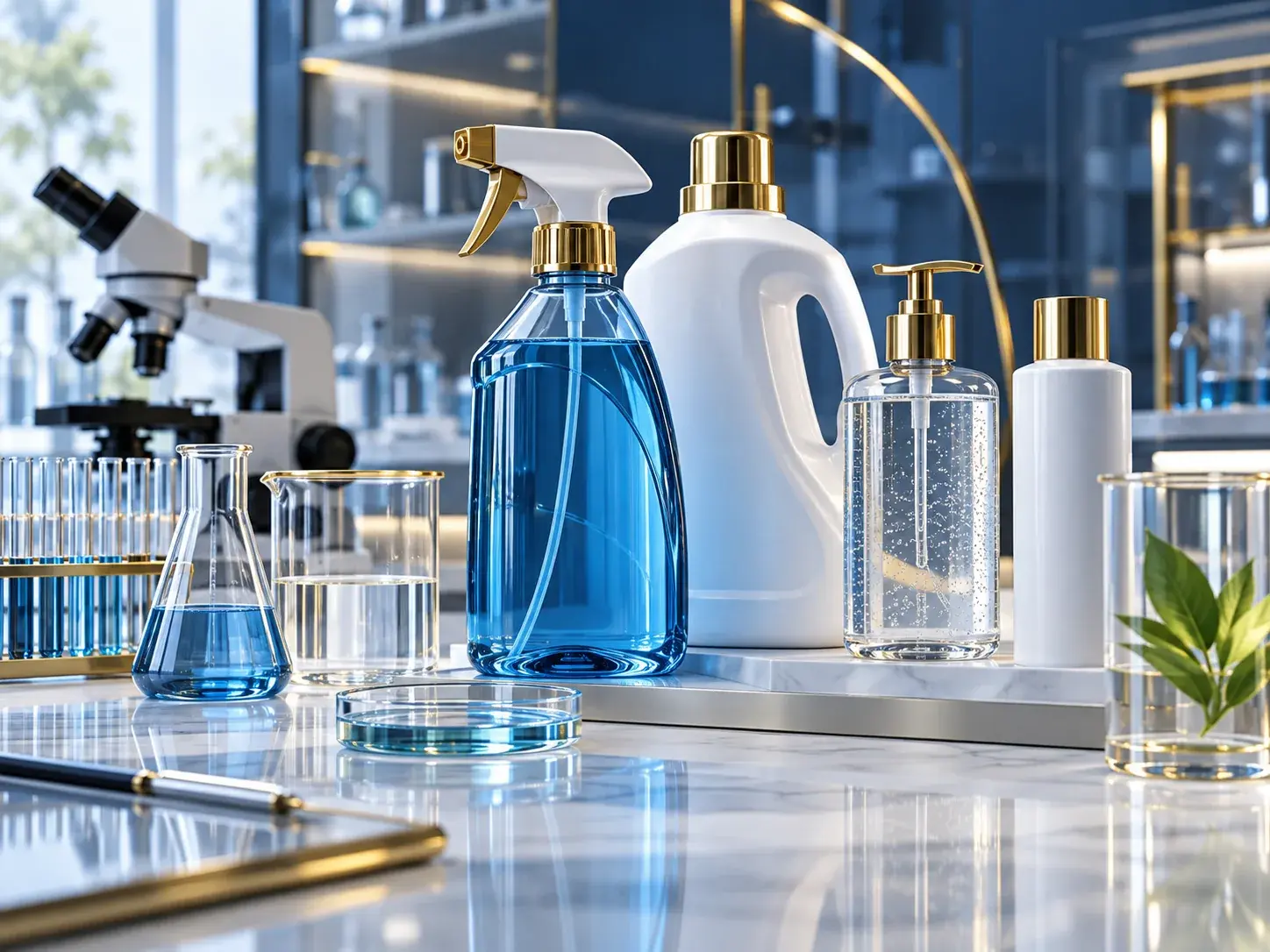 Illustrative editorial image: Sanitizing products